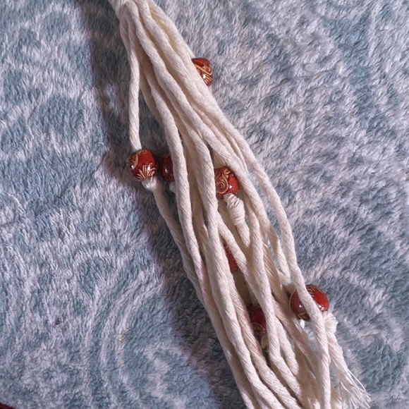 Custom Hand Crafted White Macrame Beaded Plant Hanger - Picture 10 of 13